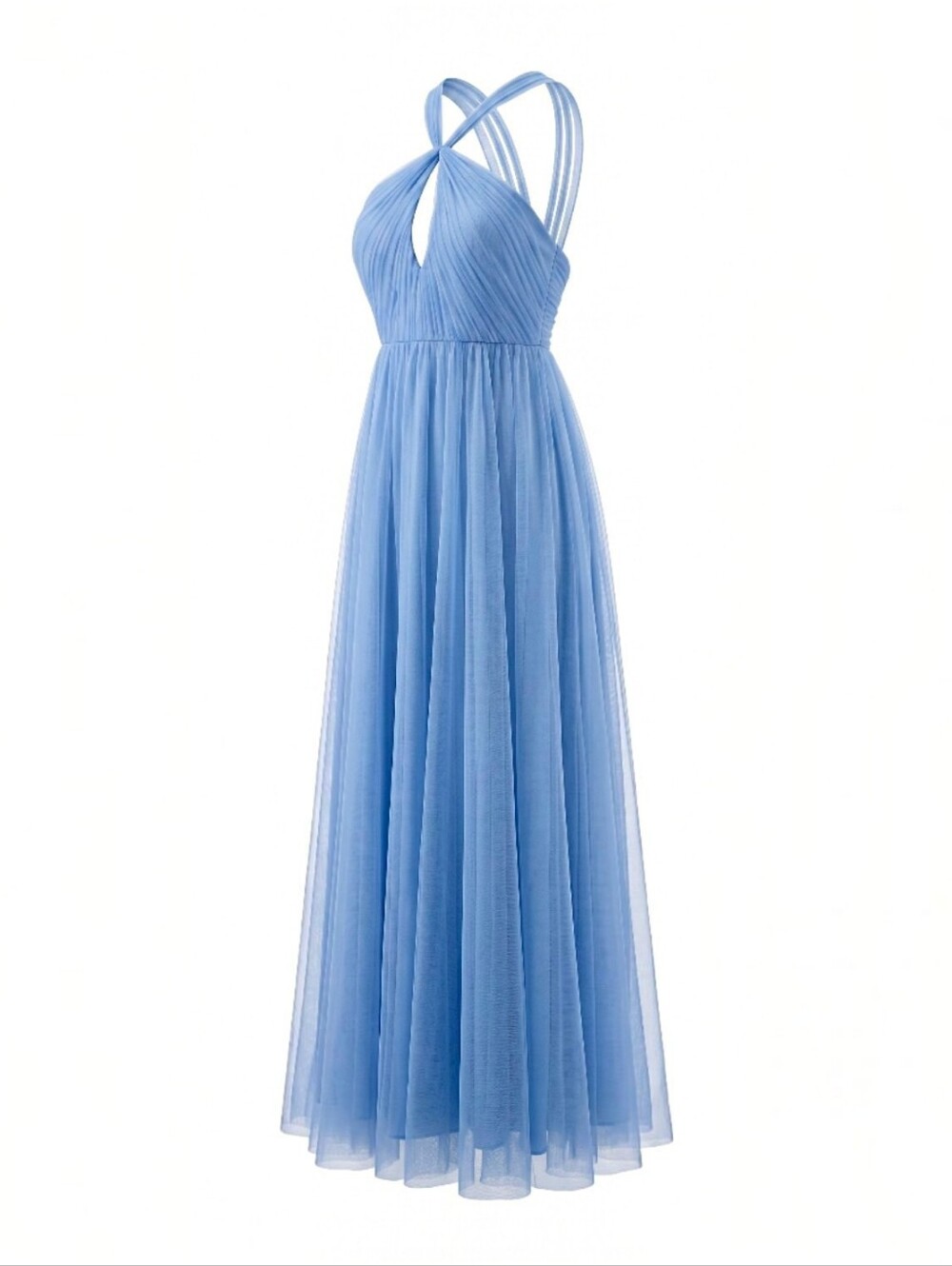 Marchesa Notte Marine Tulle Halter Maxi Dress Blue Bridesmaid 6 NWT